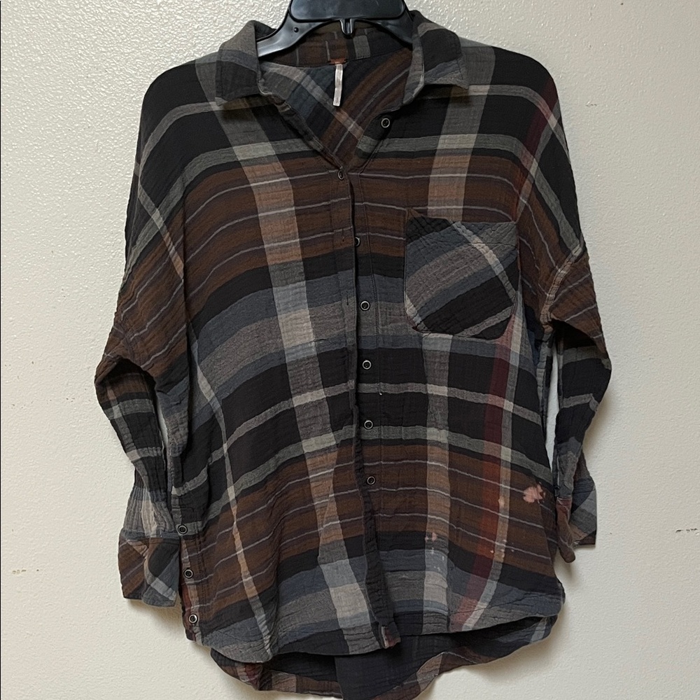 Free People Multicolor Plaid Button Down Shirt